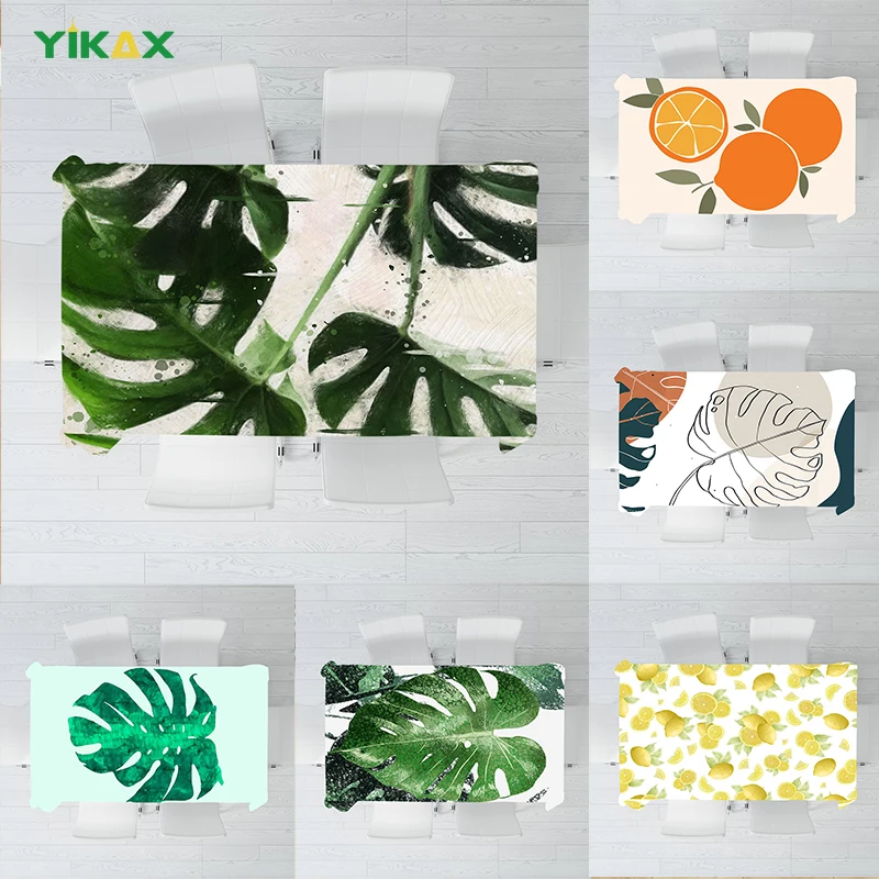 

Green Nordic Leaves Tablecloth Party Coffee Table Wedding Centerpieces for Tablesl Anti-stain Rectangular Tablecloths Home Decor
