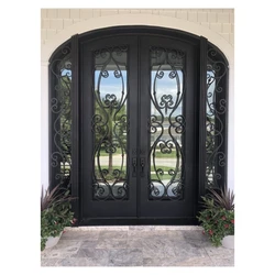 Hot Selling High Quality Iron Front Door Design Arch Top Double Iron Door Designs Wrought Iron Door with Sidelights