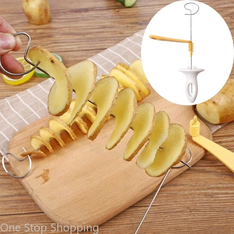 Spiralizer Chips Maker 4 Stainless Steel Sticks Tornado Spiral Screw Chips Potato Cutter Manual Twisted Potato Slicer