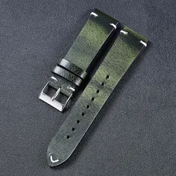 Premium Vintage Leather Waterproof Quick Release Watch Band - Men's Wristband Accessory - 20mm (Green)