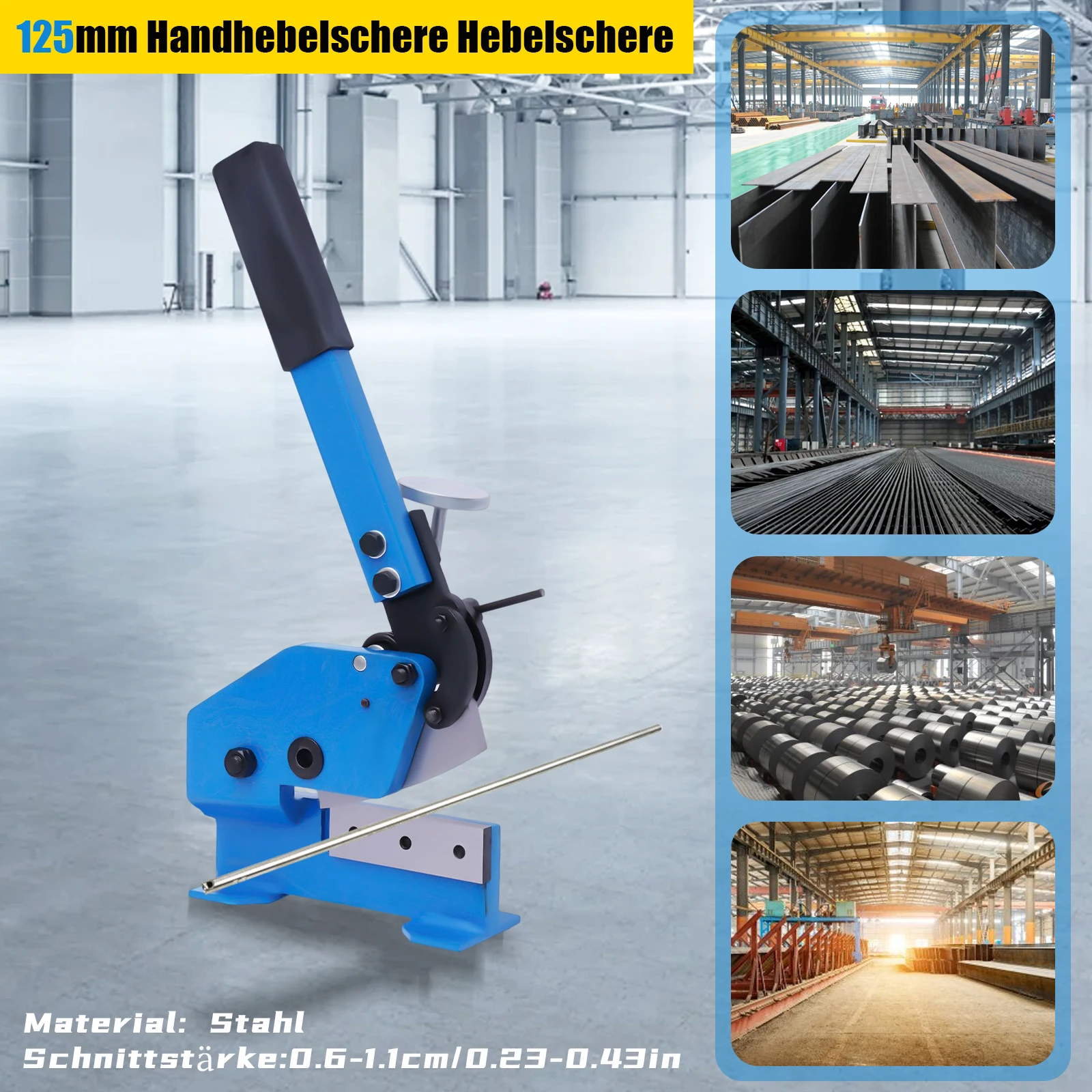 Handblechschere, Metallschere aus Kohlenstoffstahl, Hebel-Schere mit verstellbarer Klemmzange zum Schneiden von Stahlblechen – Detail 4