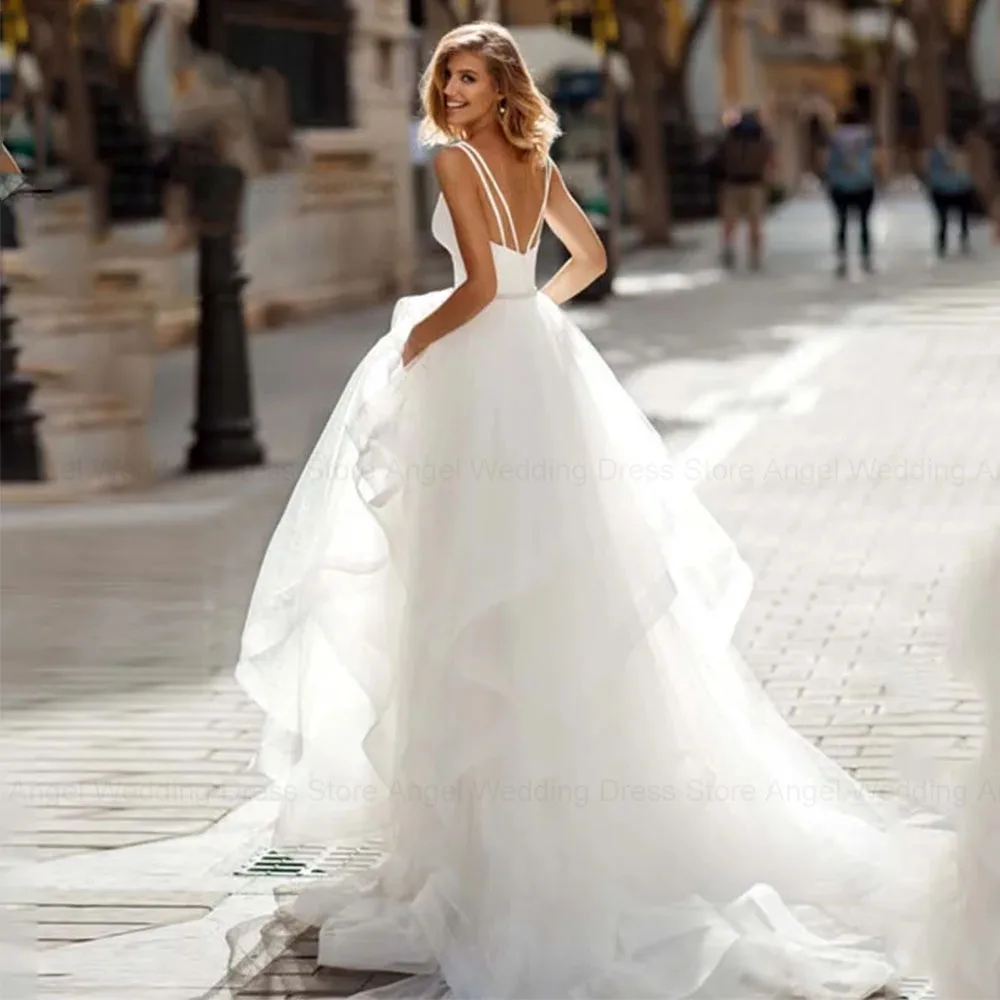 ANGEL Sexy V-Neck Backless A-line Wedding Dress Romantic Organza Sleeveless Trouwjurk Simple Spaghetti Straps Bride Party 3