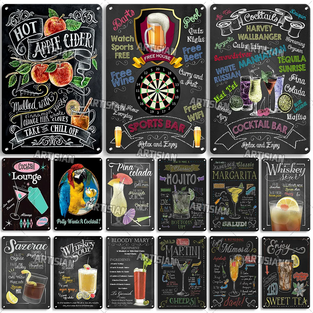 

Cocktail Metal Poster Retro Metal Tin Sign Decorative Plate Metal Plaque Bar Home Restaurant Metal Signs Wall Industrial Decor