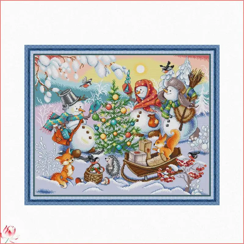 

Snowman christmas gift scenery cross stitch kits 14ct 11ct count print canvas stitches embroidery DIY handmade needlework plus