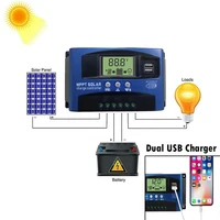 Contrôleur de charge MPPT pour panneaux solaires, 30A, 40A, 50A, 60A, 100A, 12V, 24V, pour touristes, avec écran LCD et port USB 3