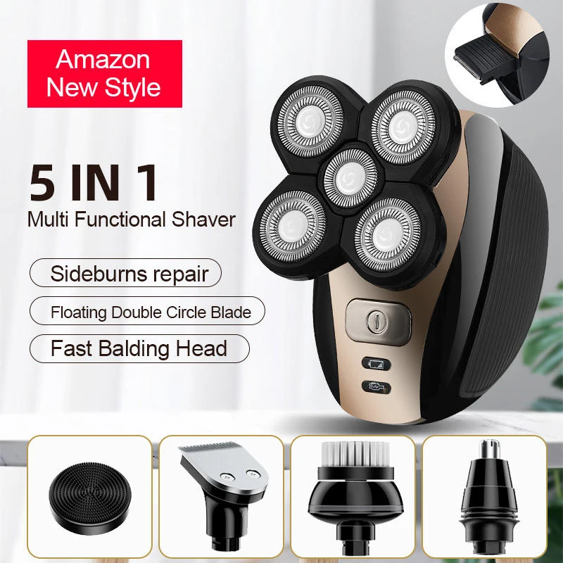 Portable Waterproof Razor 5 in 1 Rotary Razor Beard Clipper Hair Trimmer For Men's Beard Facial Shaving Razor