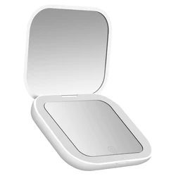 Compact Folding LED-Lit Portable Pocket Makeup Mirror with 2X Magnification (WHITE)