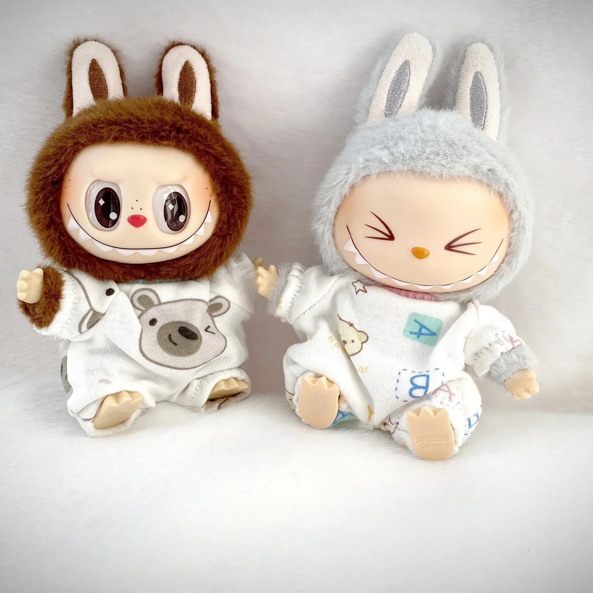 17cm Labubu Lila Bear Pajamas Set Adorable Doll Clothes with Bib