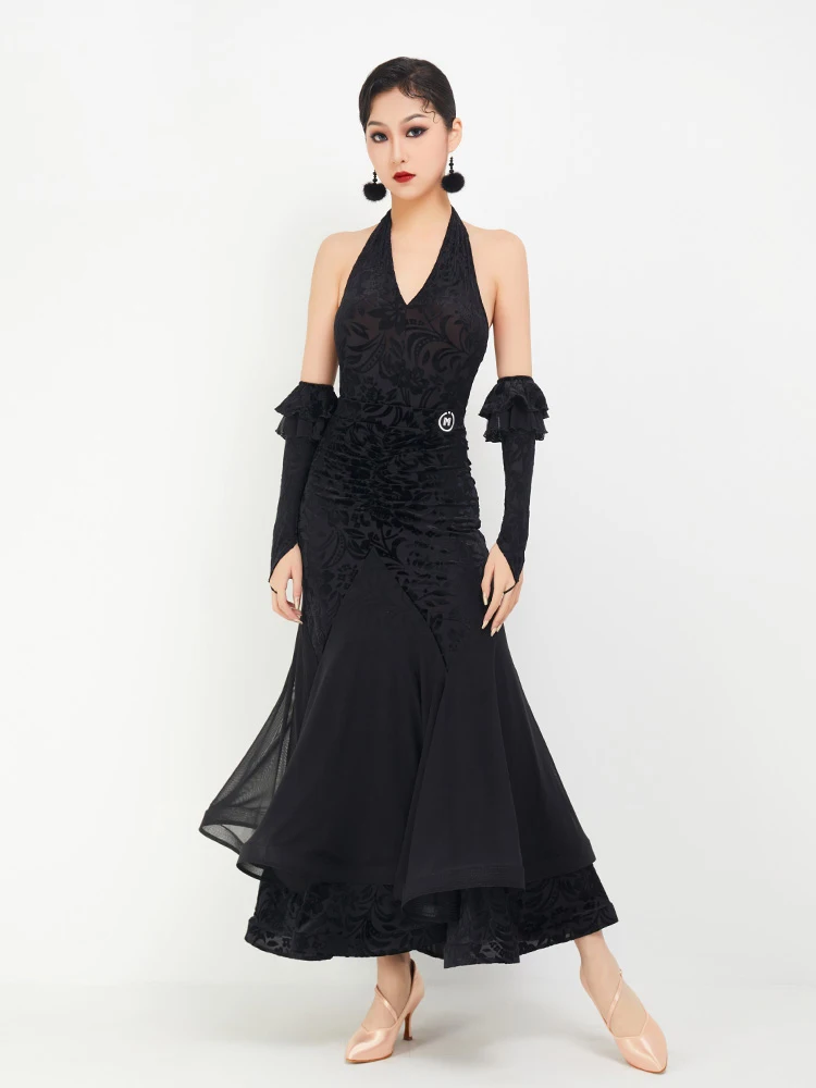 Modern Dance Clothes For Women Social Dance National Standard Large Swing Skirts Suit With Gloves Ballroom Dress DN15992