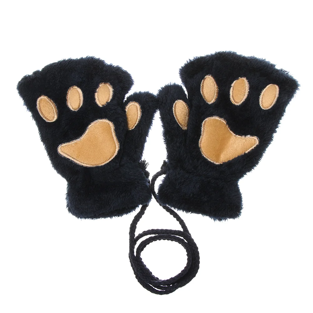 Children Gloves Cat Paw Gloves Fingerless Fashion Warm Plush Winter Fluffy Cat Paw Mittens Children Fingerless