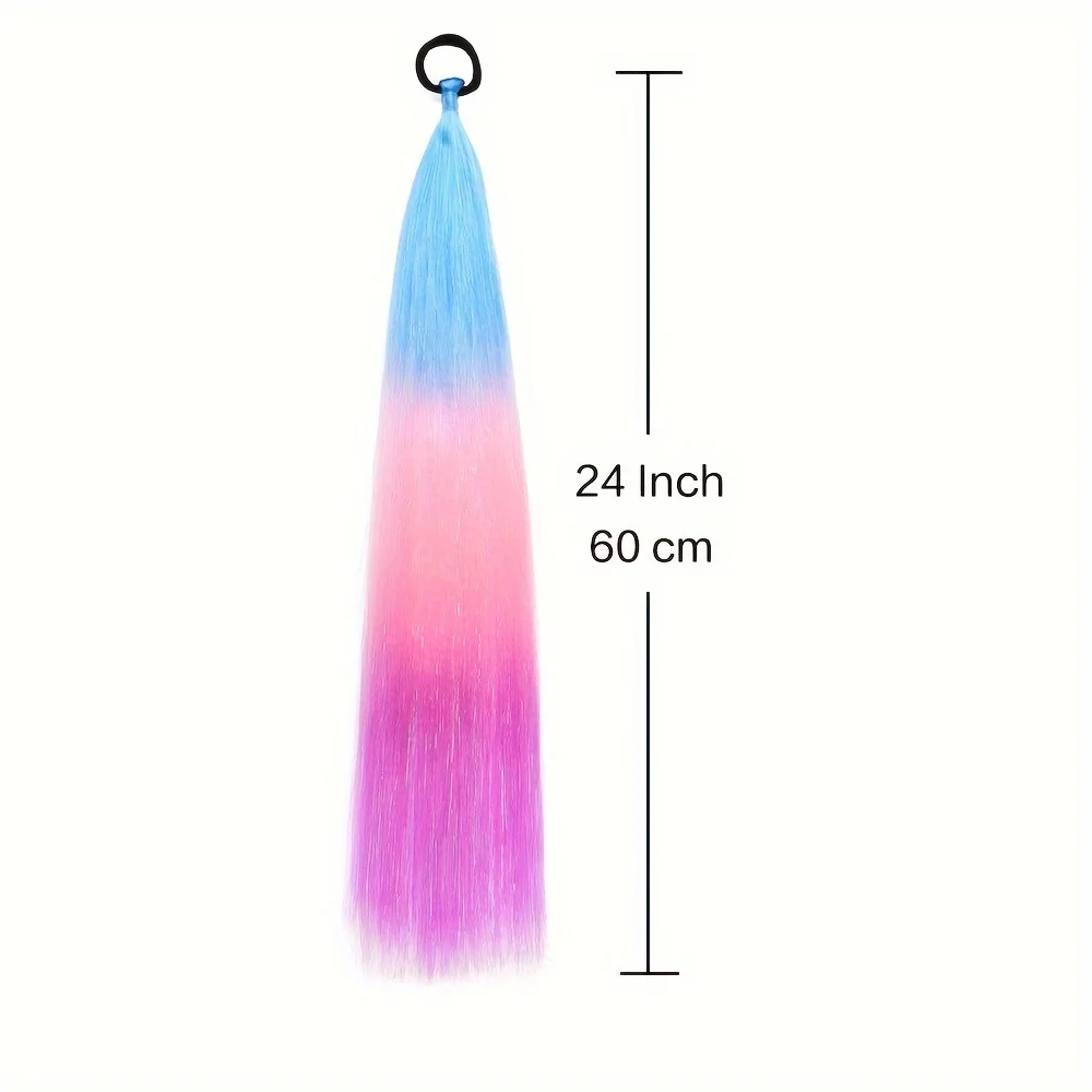 Extensões de cabelo coloridas para mulheres, Ombre Braid Ponytail, Blend Hair Tinsel com Hair Tie, Crazy Day Acessórios para meninas