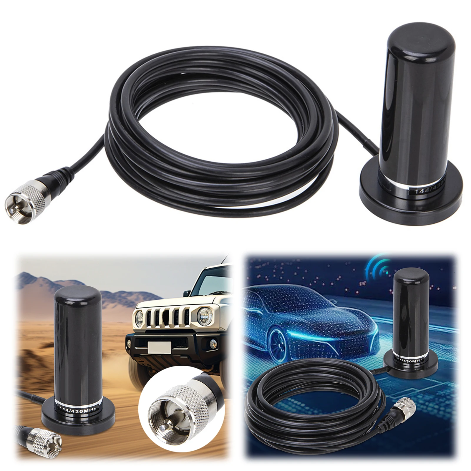 차량용 모바일 무전기 VHF/UHF 듀얼 밴드 안테나(베이스 연장 케이블 포함) 144/430mhz 차량용 햄 라디오 아마추어 무전기 송수신기