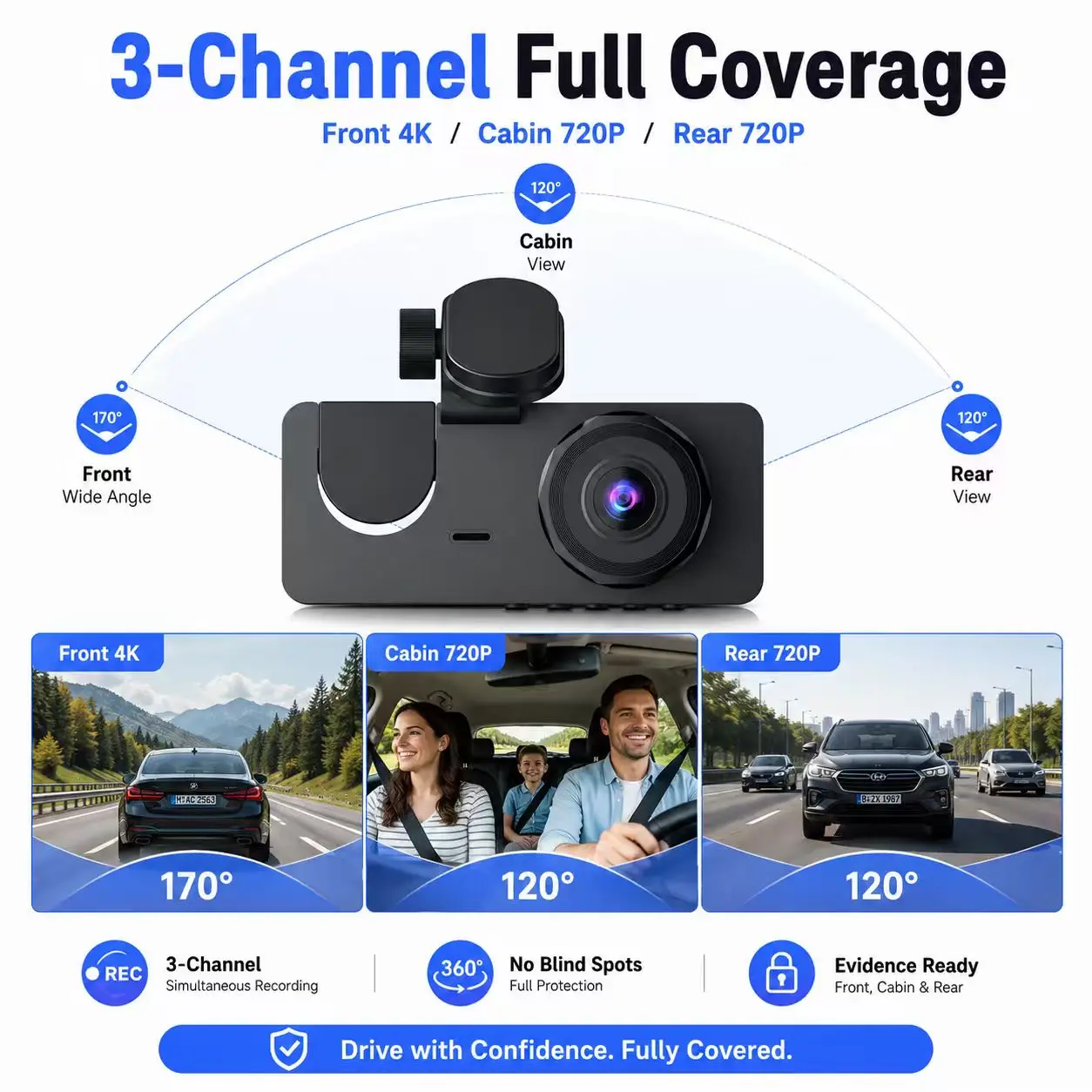Dash Cam for Cars Camera Full HD 1080P Video Recorder Dashcam DVR Black Box Dual Lens DVR with Rear View Camera for Vehicle - 2