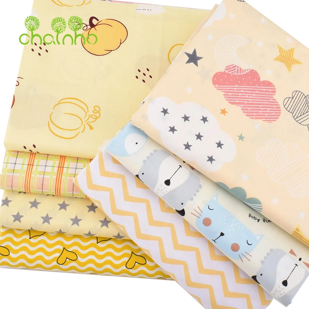 Chainho,Printed Twill Weave Cotton Fabric,Patchwork Cloth,DIY Sewing Quilting Material,Yellow Sky Series,4 Specification,CC169