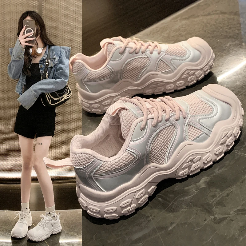 

Dad's Shoes Female 2024 Spring New Big Head Ugly Cute Versatile Casual Sports Shoes Thick Sole Mountaineering Shoes