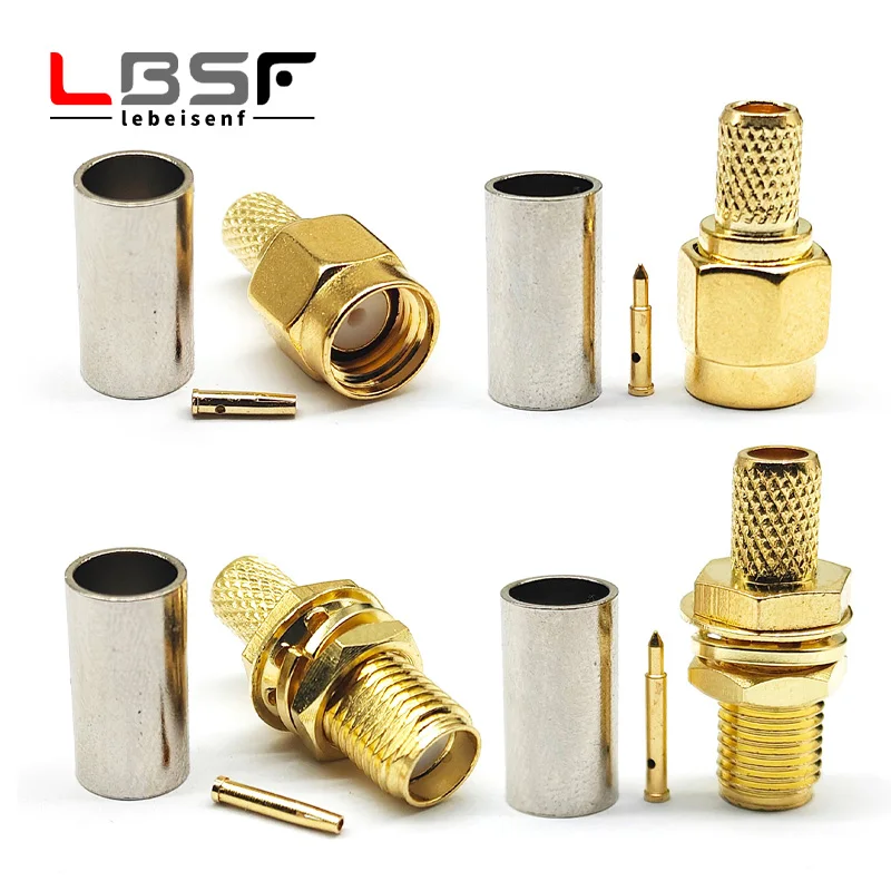10PCS SMA ชายปลั๊ก/หญิง RF COAX Connector CRIMP สําหรับ RG58 LMR195 สาย Terminal ตรงอะแดปเตอร์ 1