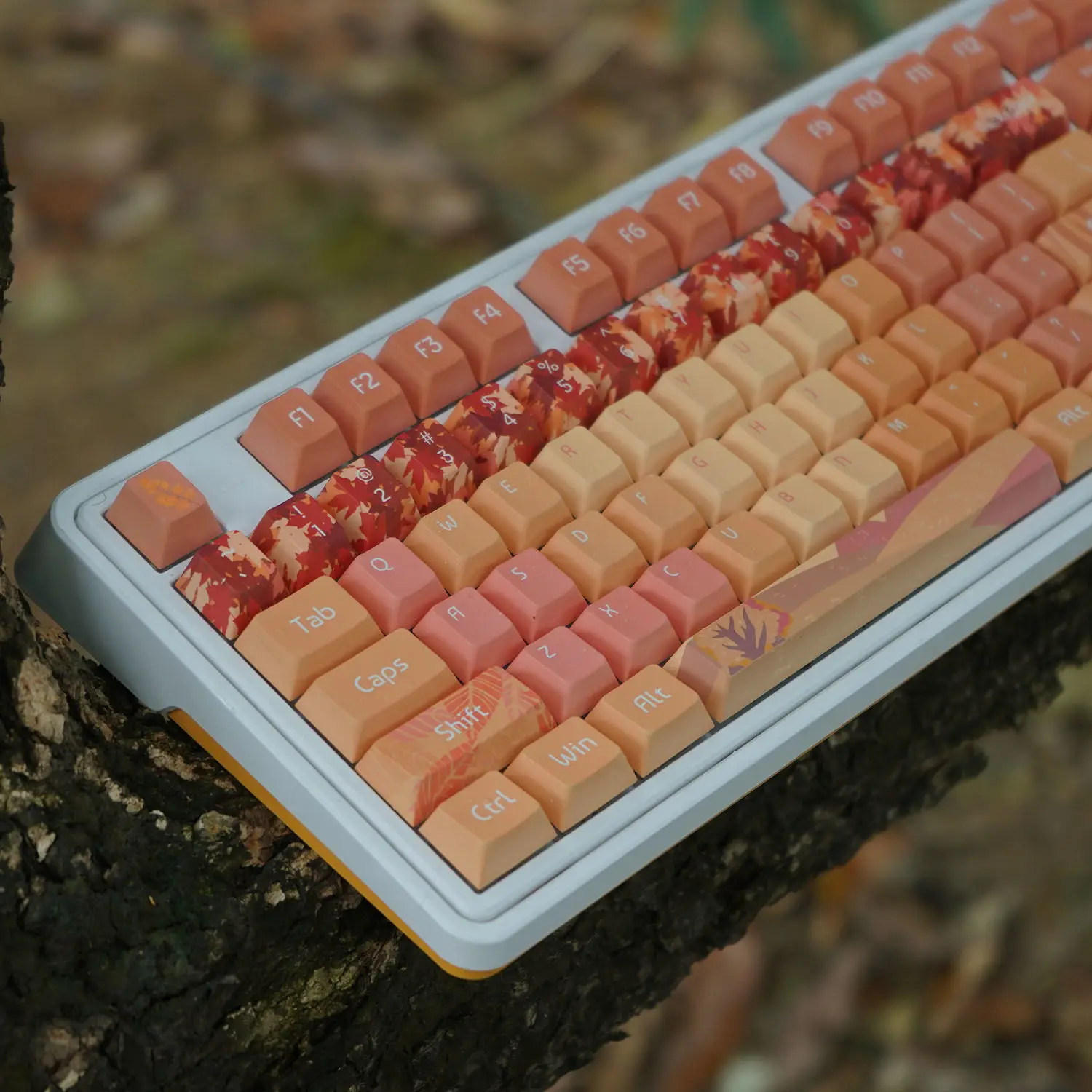 Maple Leaf Golden Cherry Keycap Pequeno Conjunto Completo de Tema de Sublimação de Cinco Lados 129 Teclas para Teclado Mecânico mx Pbt Outono - Imagem 6