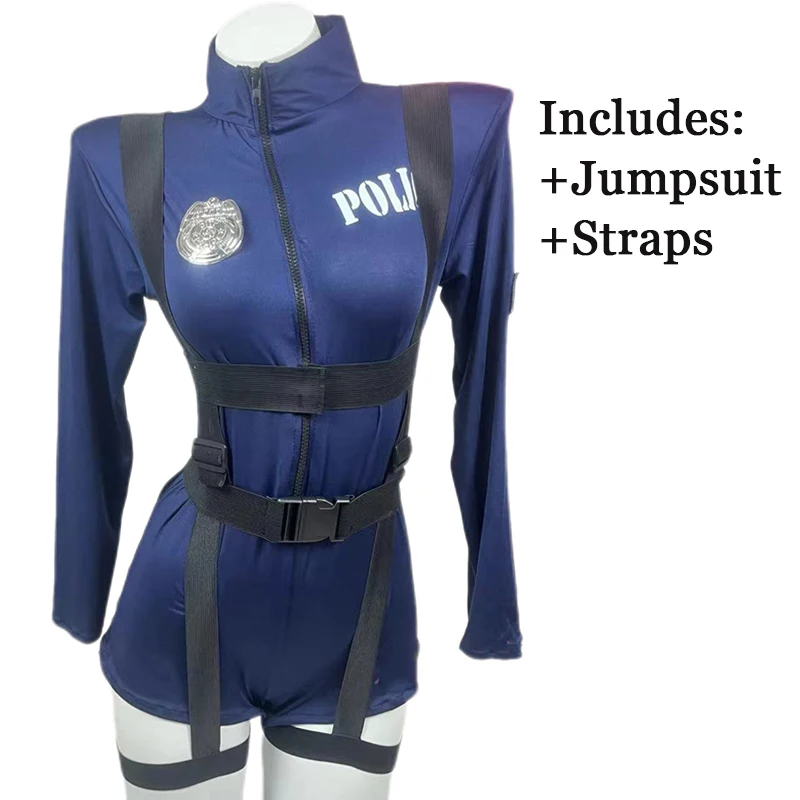 Sexy Policewoman Cop Uniform Bodysuit Blue Suit Police Officer Costume Woman Carnival Party Clubwear Halloween Cosplay Costumes