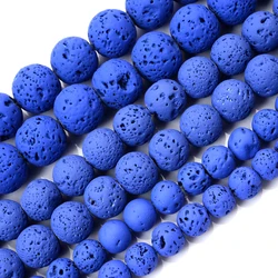 Premium Natural Blue Stone Beads for Jewelry Making - Turquoise, Agate, and Jade Spacer Beads (Deep Blue Volcanic)