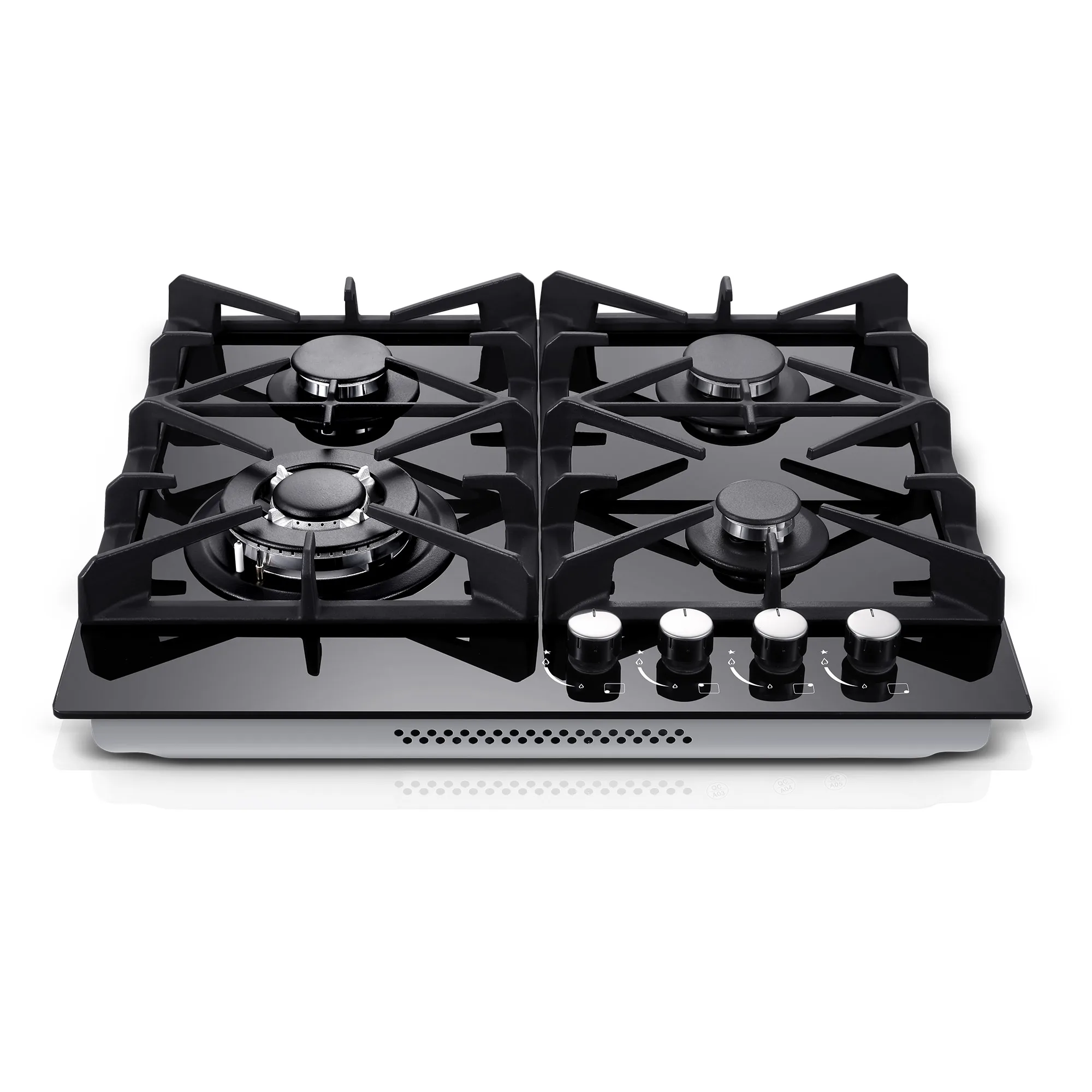 Tieasy 24 inch 4 Burner Tempered Glass with Thermocouple Protection Automatic Cleaning Child Lock Gas Cooktop GC003-244G