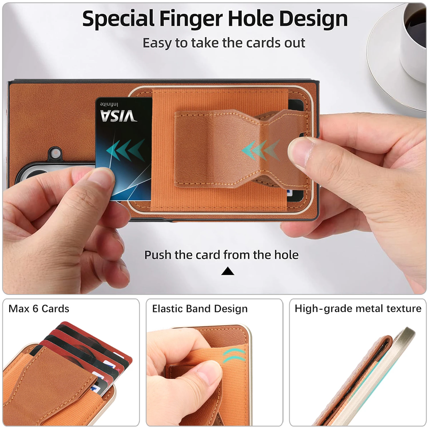 Magnetic Leather Wallet Case with Ring Holder and Microfiber Lining