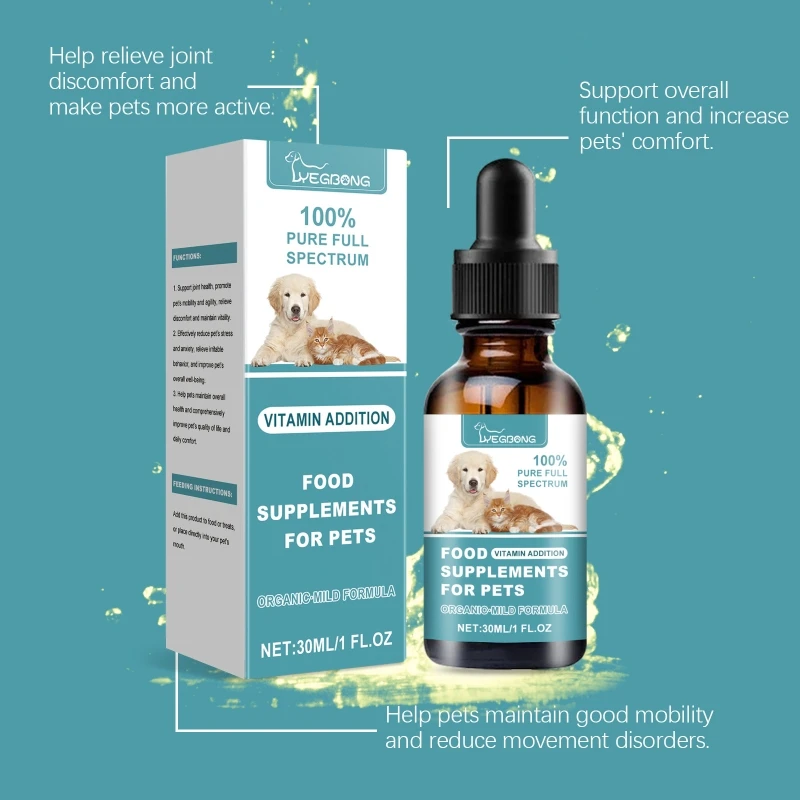 30ml Dog Health Drop for Dogs Vitamin Addition Supplement Cats Health Care Bad Immunity Solution Pet Vitalities Drop