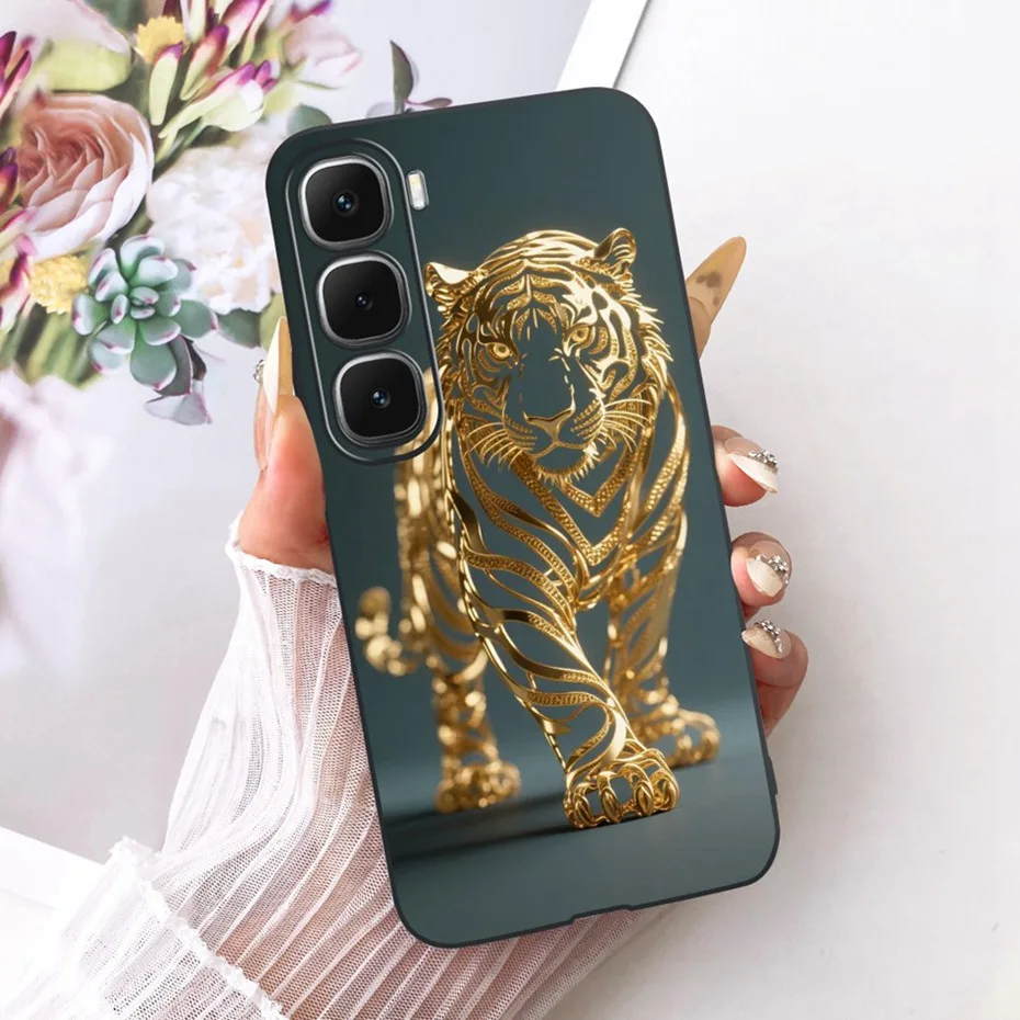 Enhanced Black Silicone Soft Phone Case with Cool Dragon, Wolf, and Tiger Design