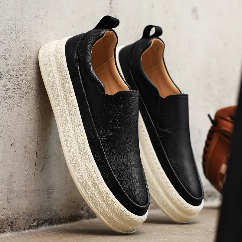 Genuine Leather Men's Shoes Luxury Handmade Designer Loafers Slip On Black Business Casual Shoes Moccasins Comfy Driving Shoes 5