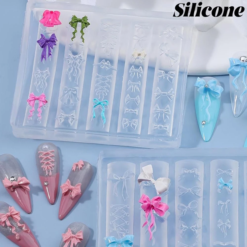3D 리본 네일 참 실리콘 몰드 엠보싱 리본 매듭 몰드 네일 조각 템플릿 젤 조형 나비 스윗 도구 DIY 매니큐어