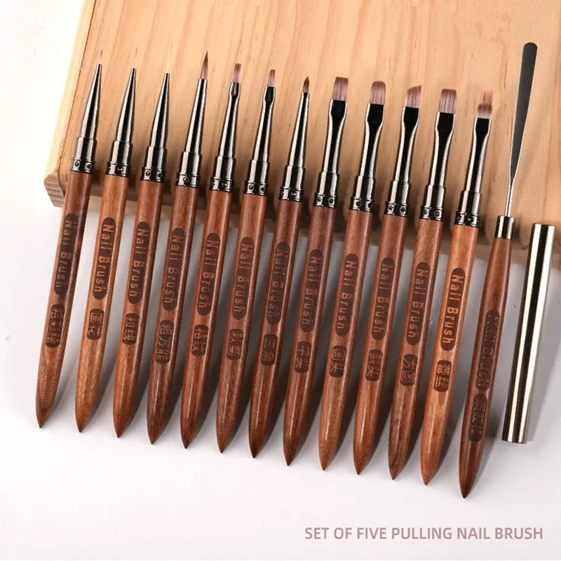 Nail Art Brush Triangular Spatula Drawing Painting Line Pen Liner Gradient Flat Round Metal French Manicure Tools 6