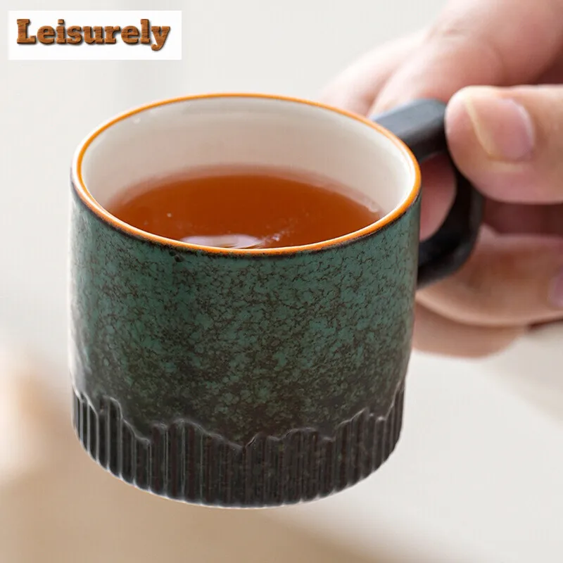 50ML Japanese Style Tea Cup Kiln Transformation Ceramic Coffee Mug Espresso Cup Gongfu Retro Crude Pottery Handle Wine Drinkware