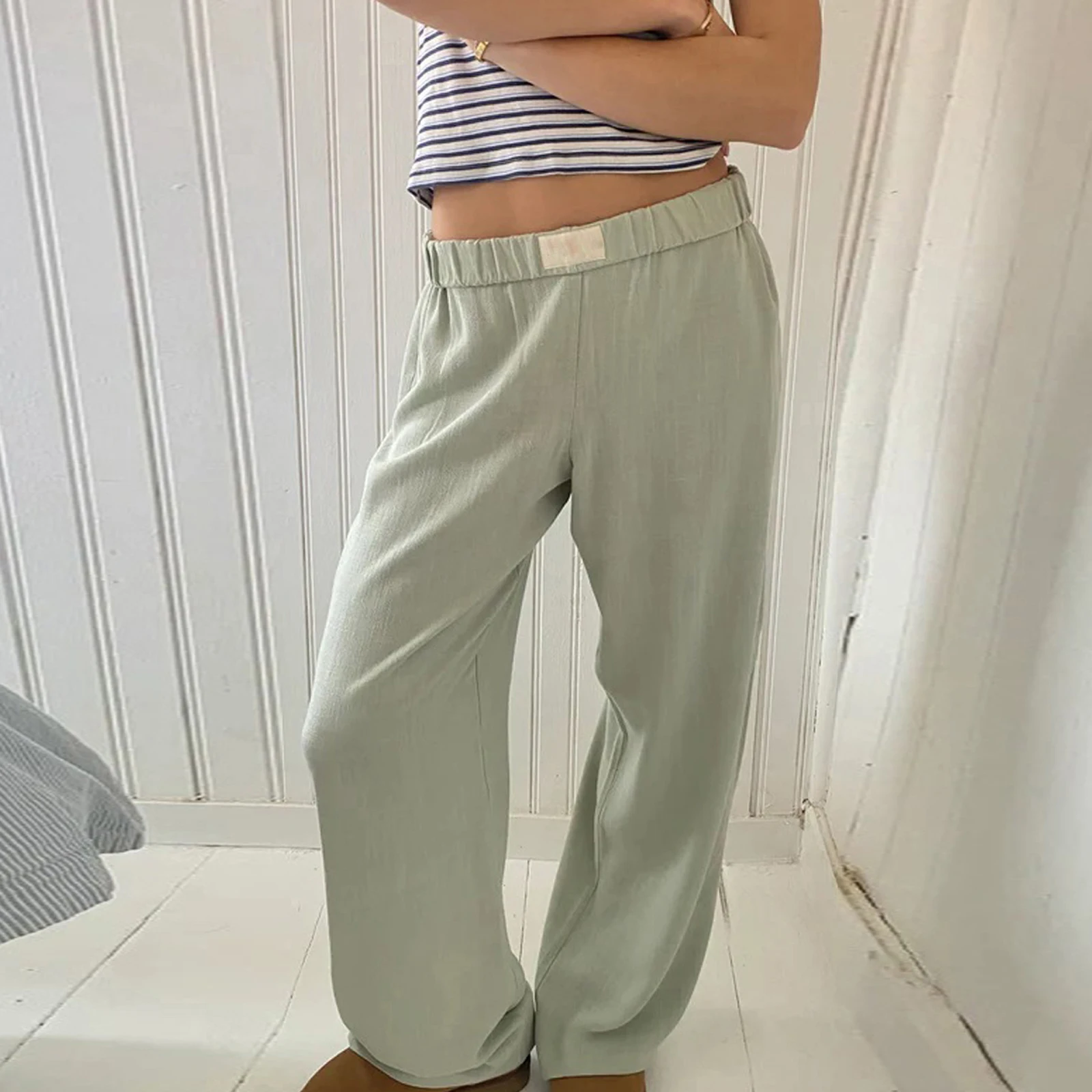 

Women Casual Baggy Pants Solid Color Elastic Waist Loose Trousers Harajuku Fashion Lounge Pants Grunge Streetwear for Daily Wear