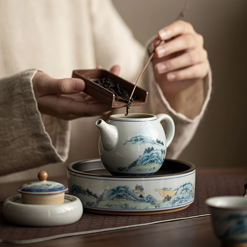中国製宜興 陶器急須 花模様 中型、アンティーク（CSCDD 篩い 340 