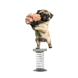 Cute 2D Pug Dashboard Spring Toy - Kawaii Dog Ornament and Creative Car Decor Gift (E)