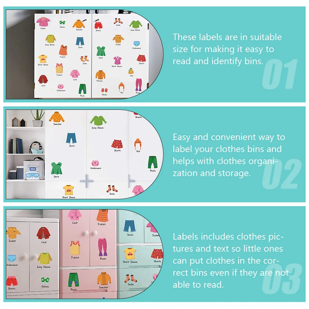 kids dresser clothing decals set: wood dresser clothes classification labels stickers for boys learning wardrobe drawer