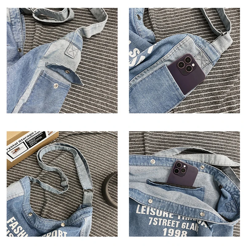Letter Print Denim Shoulder Bags For Women New Shopper Bag