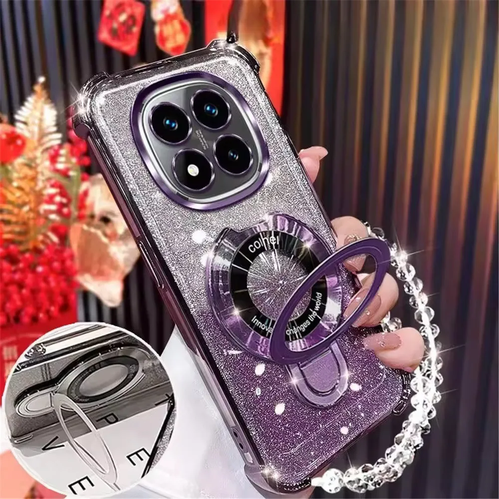 Glitter Shockproof Soft Phone Case with Crystal Bracelet Holder