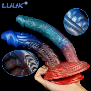 Streamer Color Double Dildo Huge Realistic Alien Glans Soft Silicone with Sucker Sex Toys for Women Lesbian Products Bdsm Fetish 2