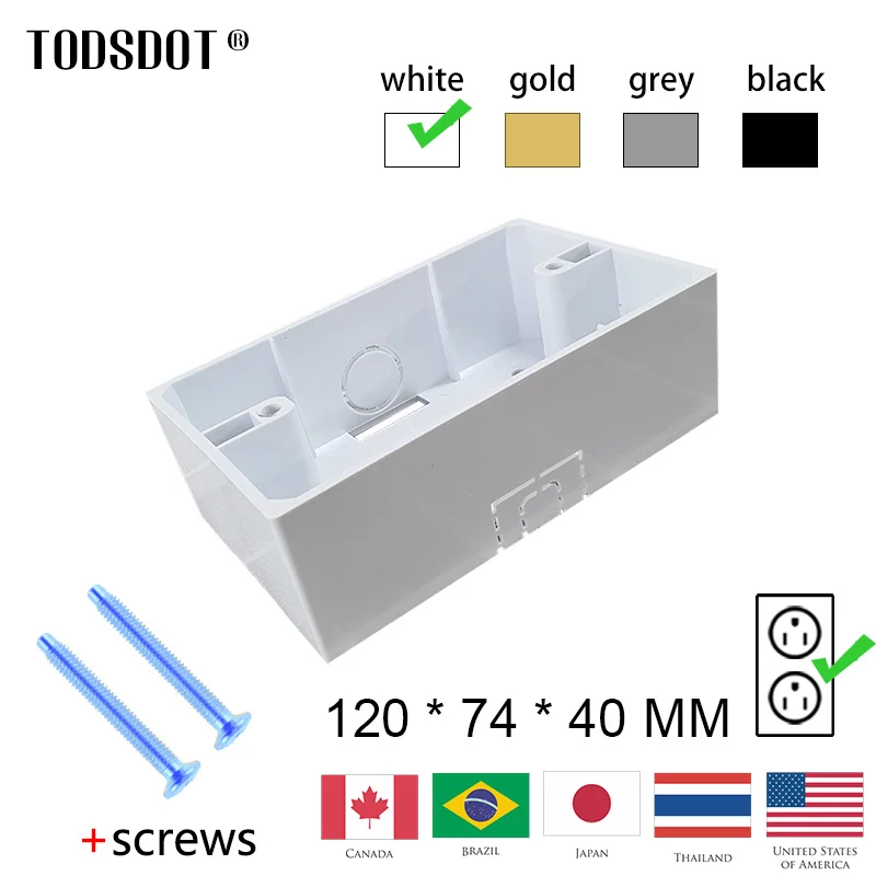 TODSDOT Premium-Wandmontagebox für Smart-Switch-Steckdosen vom Typ 118, USA, Brasilien, Thailand, Japan, Weiß, Schwarz, Grau, flammhemmend – Detail 3