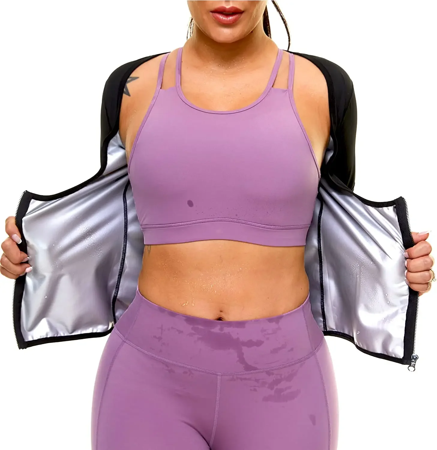 

Suit Shirt for Women Weight Loss Sweat Jacket Long Sleeve Slimming Body Shaper Fitness Zipper Workout Waist Trainer