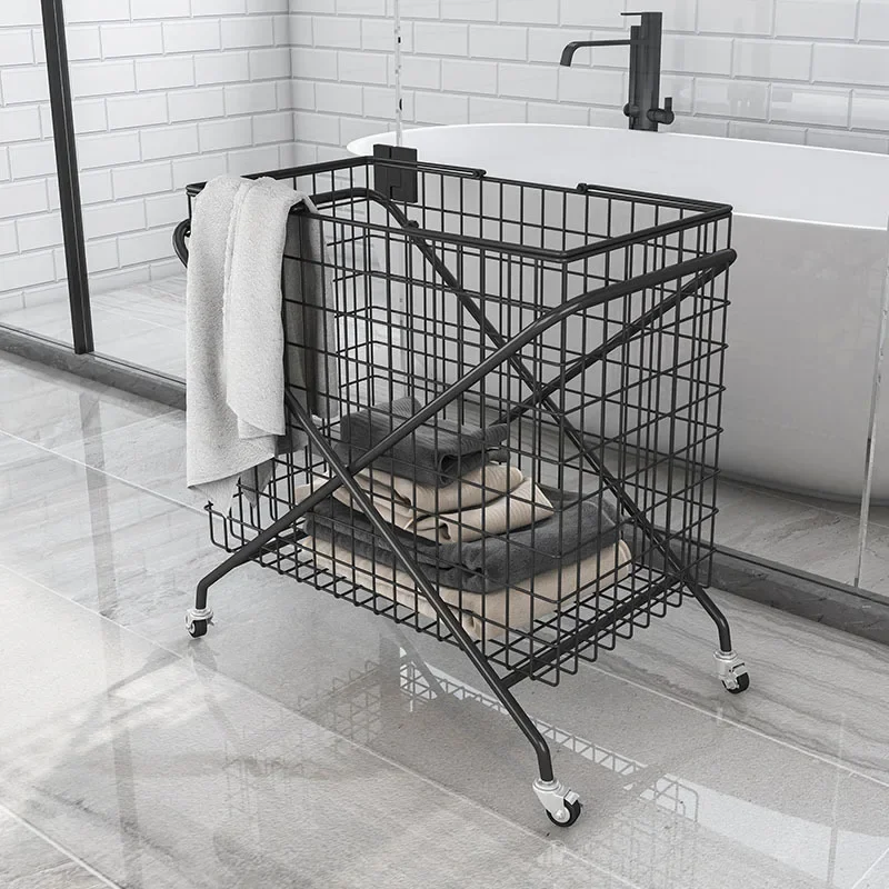 

Nordic Home Large Storage Basket with Wheels Laundry Baskets Bathroom Dirty Clothes Basket Multifunctional Trolley Shopping Cart