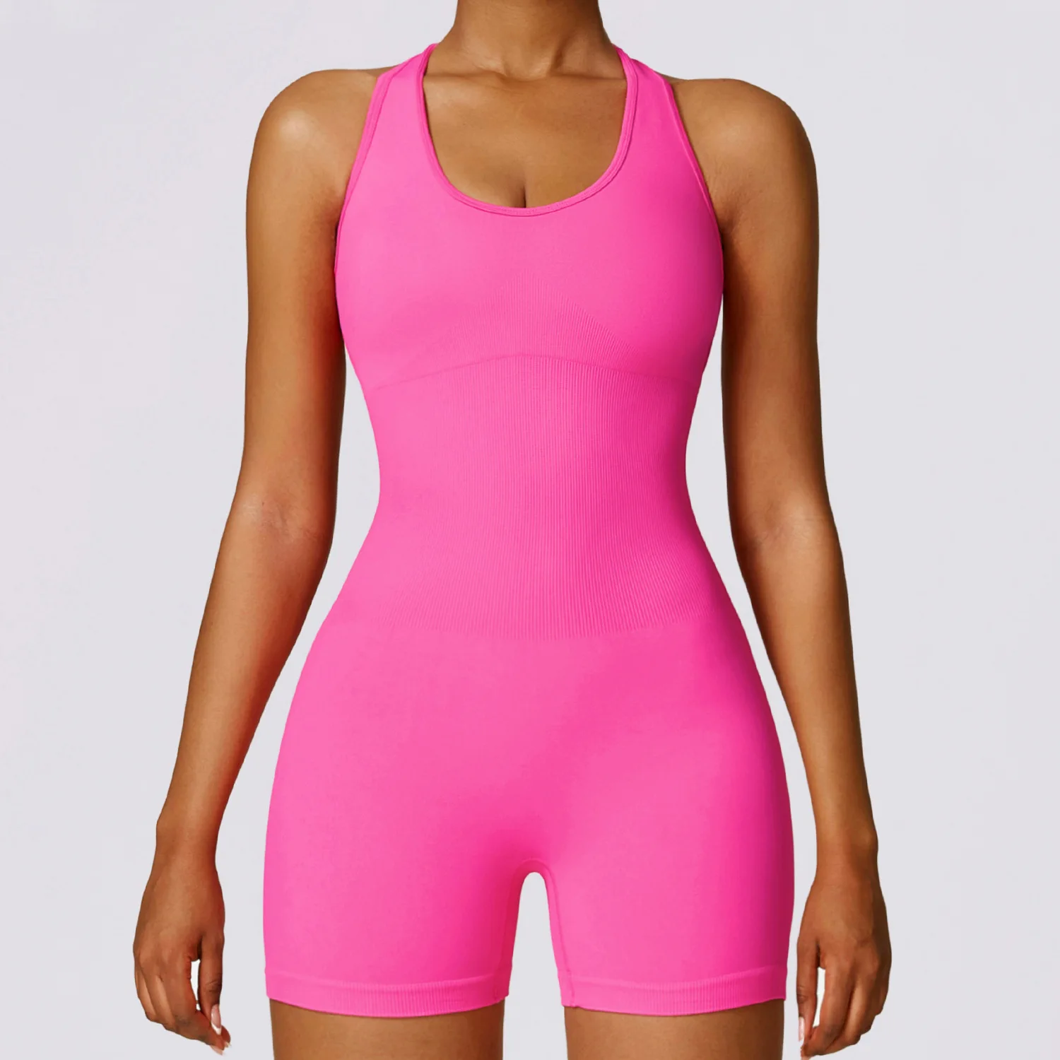 Seamless Yoga Romper Sexy Hollow Backless Scrunch Butt Sport Jumpsuit Short Woman One Piece Gym Outfit Zipper Fitness Overalls