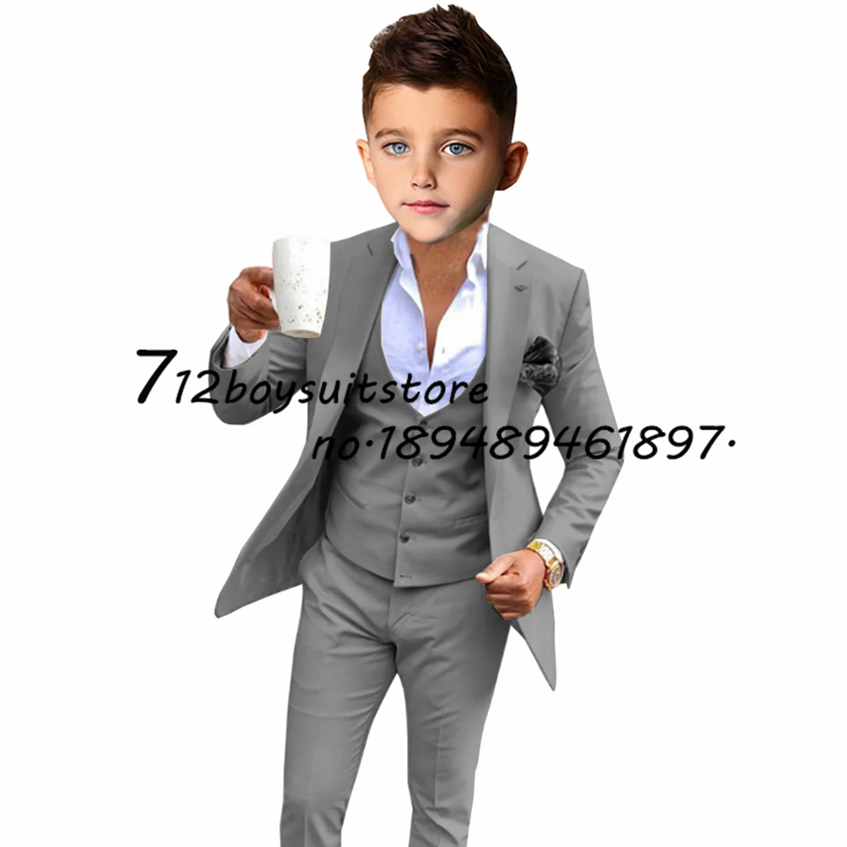 Boys Blazer Formal Jacket Pants Vest 3 Piece Wedding Tuxedo Solid Color Kids Clothes Set Child Blazer