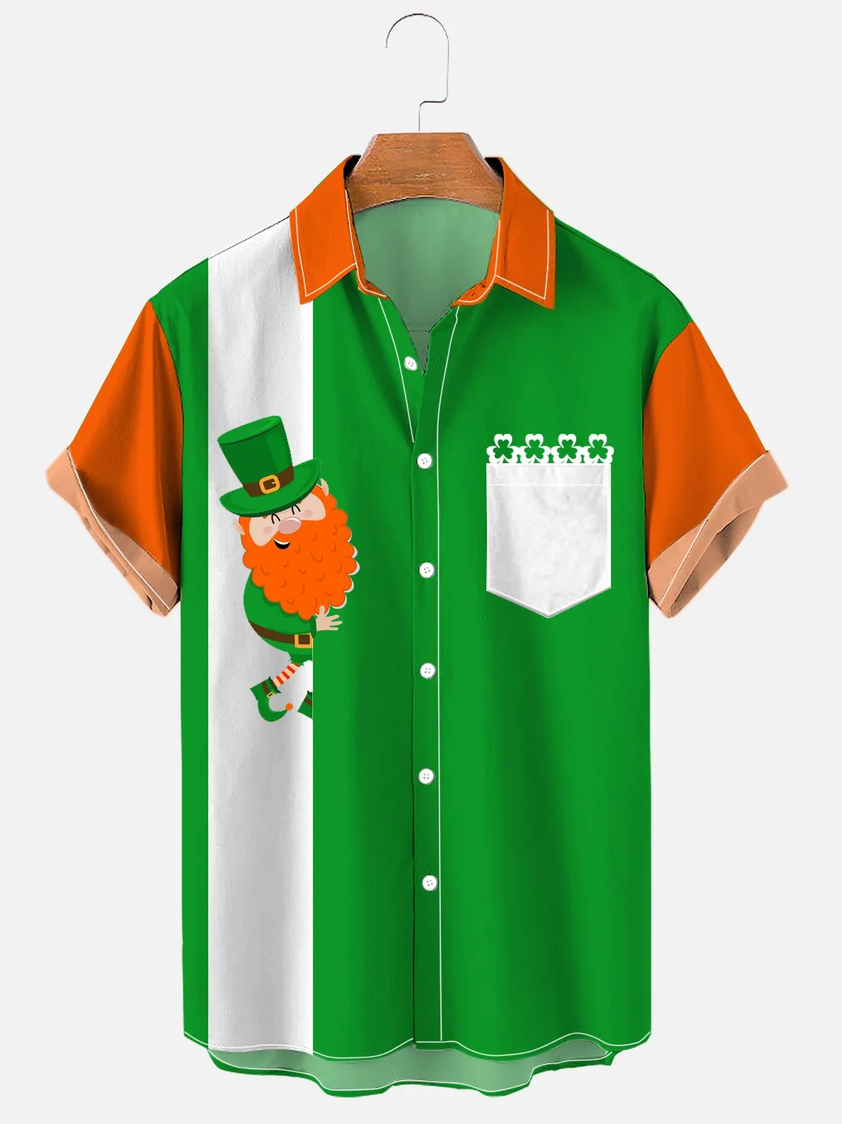 

St. Patrick's Day Clover Chest Pocket Short Sleeve Men's Shirt