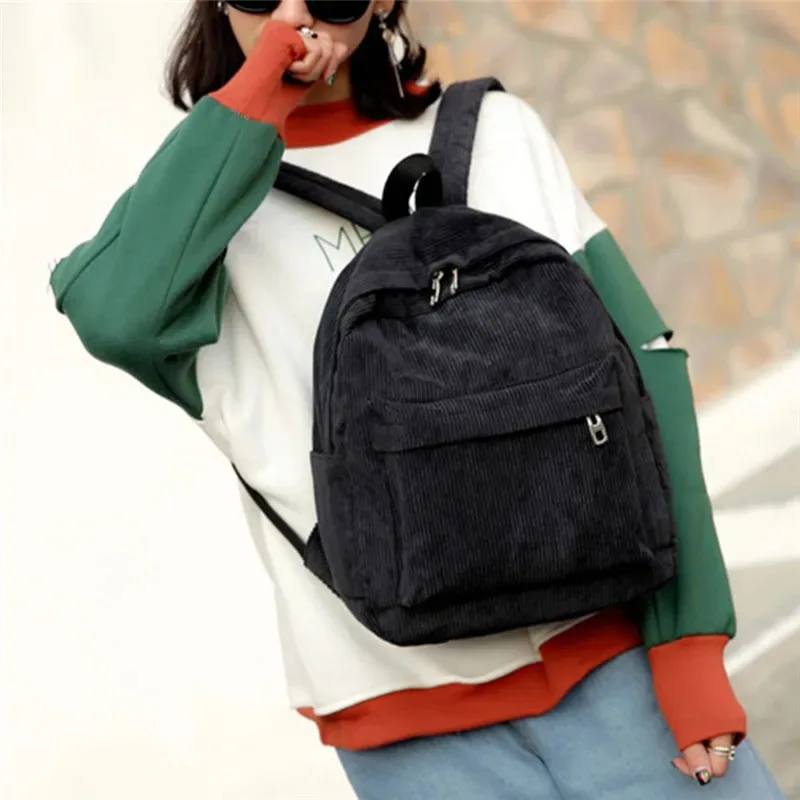 Womens Backpack Corduroy Backpack College Style Multi purpose Large capacity Outdoor Trendy Student Schoolbag
