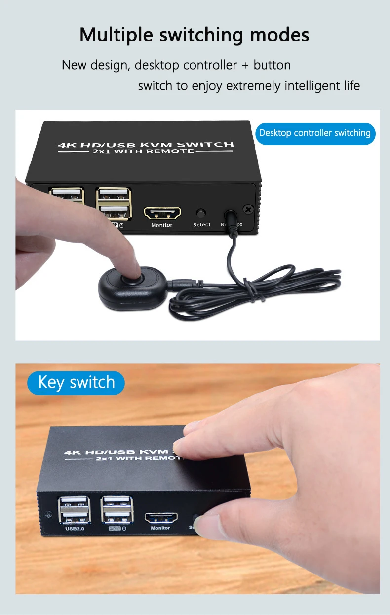 KVM ġ 2x1 HDMI ȣȯ USB KVM ó, 2 in 1 out 4 Ʈ, USB , 2 PC   콺 Ű Ϳ, 4K 60Hz