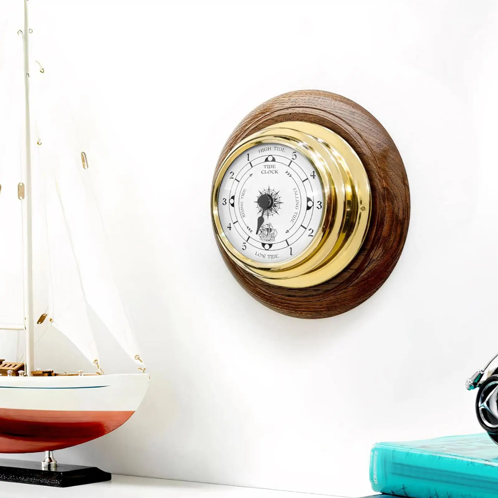 Small Nautical Wall Tide Clock Durable Brass Casing Silent Sweep for East Coast West Boat Cabin Decor
