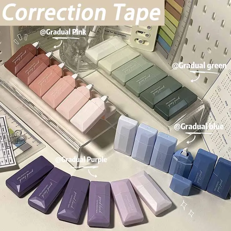 Correction Tape 6PCS/Set Gradient Colors Portable Mute Trackless Square Student Stationery Cute School Supplies