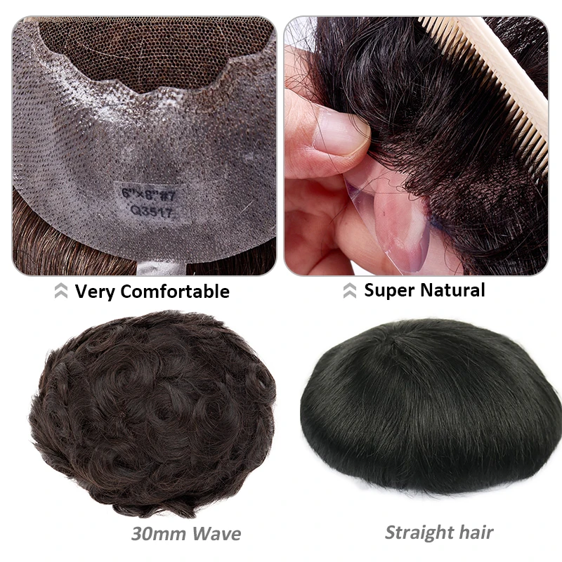 Merletto PU Parrucchino Parrucca di Capelli Umani Uomini Parrucchino Indiano Sistema di Capelli Umani Unità Parrucchino Uomo Protesi Capillare Parrucche di Capelli Umani Naturali - immagine 6