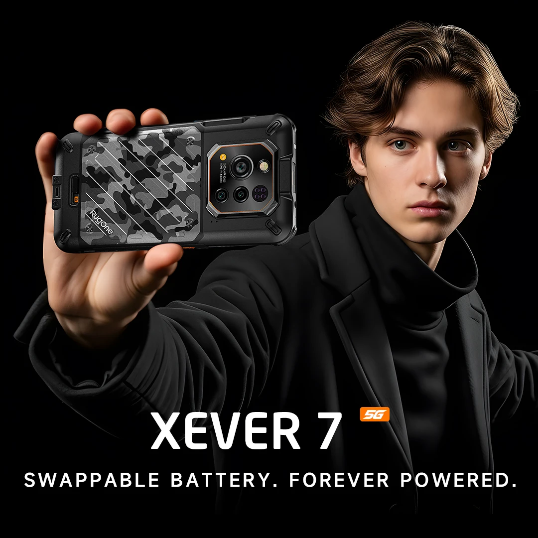 RugOne Xever 7 5G Rugged Phone Android 15 Smartphone 512GB ROM 12+12GB RAM 6.67" 120Hz AMOLED NFC 5500mAh Swappable Battery